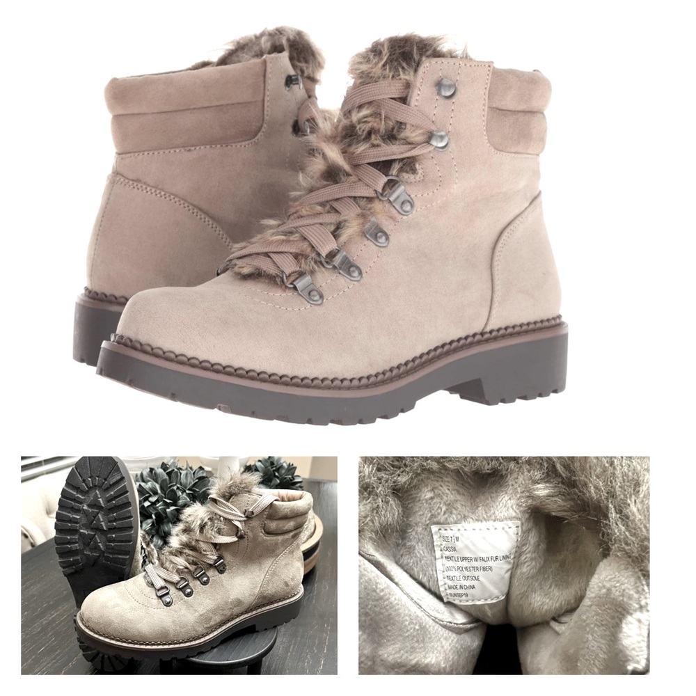 NWOT Esprit Cassia Stylish Suede Ankle Hiking Boot w/ Faux Fur Lining Size 7.5